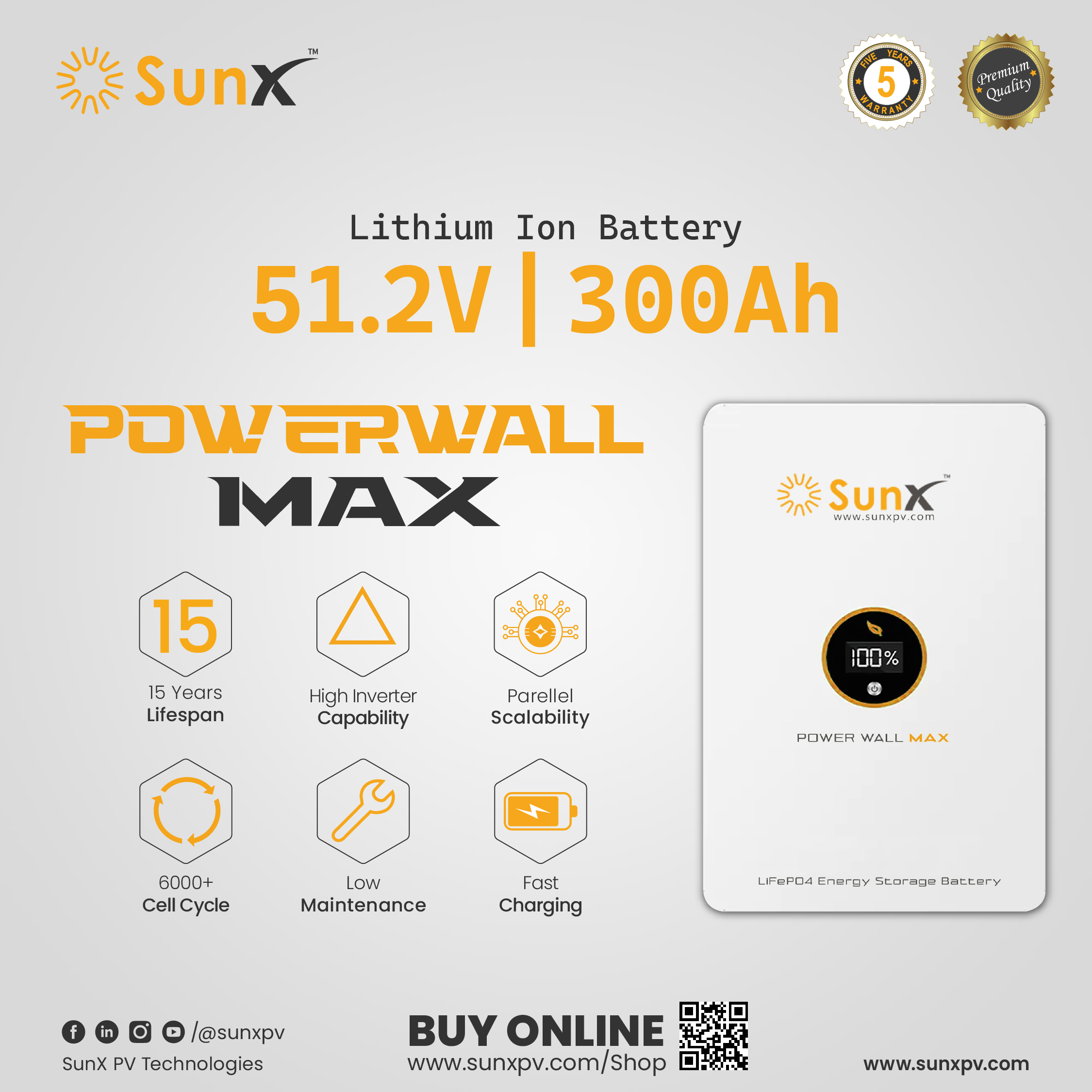 SunX 51.2 V 280 Ah Lithium Battery